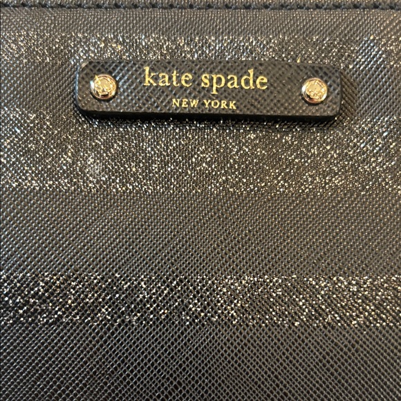 Kate Spade Black Glitter Stripe Crossbody Bag Slim Shoulder bag Zip Top - Picture 3 of 8